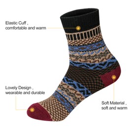 besky Women Winter Socks 5 Pairs Cotton Thick Knit Vintage Soft Cozy Casual Fuzzy Crew Socks Gifts
