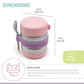 melii Stainless Steel Food Jar, 10.1oz, Double Walled, Vacuum Insulated, Integrated Fork, Airtight & Leakproof, Dishwasher Safe - Pink, Purple, Grey