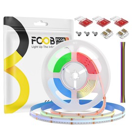 FCOB COB LED Strip RGBCCT Color Changing 9.8FT 960LEDs/m 24V Flexible High Density Cob Strips RGB CCT Tunable White 3000K-6000K 12mm Led Tape Light for Cabinet (No Power/Controller)