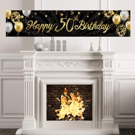 Happy 50th Birthday Banner Sign Gold Glitter 50 Years Birthday Party Decorations Supplies Anniversary Celebration Backdrop