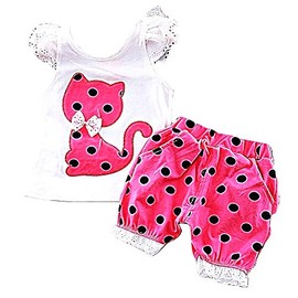 Inception Pro Infinite Baby Girl Outfit - Tank Top 9-12 Months Summer Outfit - Polka Dot - Shorts - 80 cm - Cat - Original Gift Idea - Fuchsia, violet
