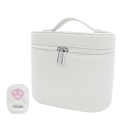 KNOWENAT Makeup Bag Cosmetic Vanity Case -Leather Portable Toiletry with Removable Divider Travel Organizer Bag with Travel Razors for Women (White)