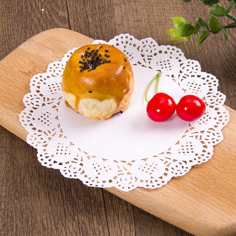 8 Inch White Lace Paper Doilies,Round Disposable Greaseproof Packaging Tableware