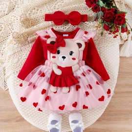 M9ppzzur7 Toddler Baby Girl 3Pcs Outfits Set Cute Romper + Suspender Skirt With Headband Clothes (Red, 6-9 Months)