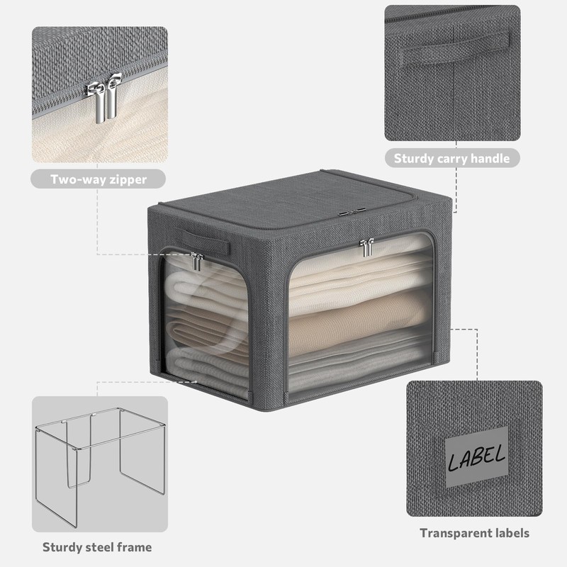 3Pack Stackable Foldable Storage Bin - Metal Frame Storage Box