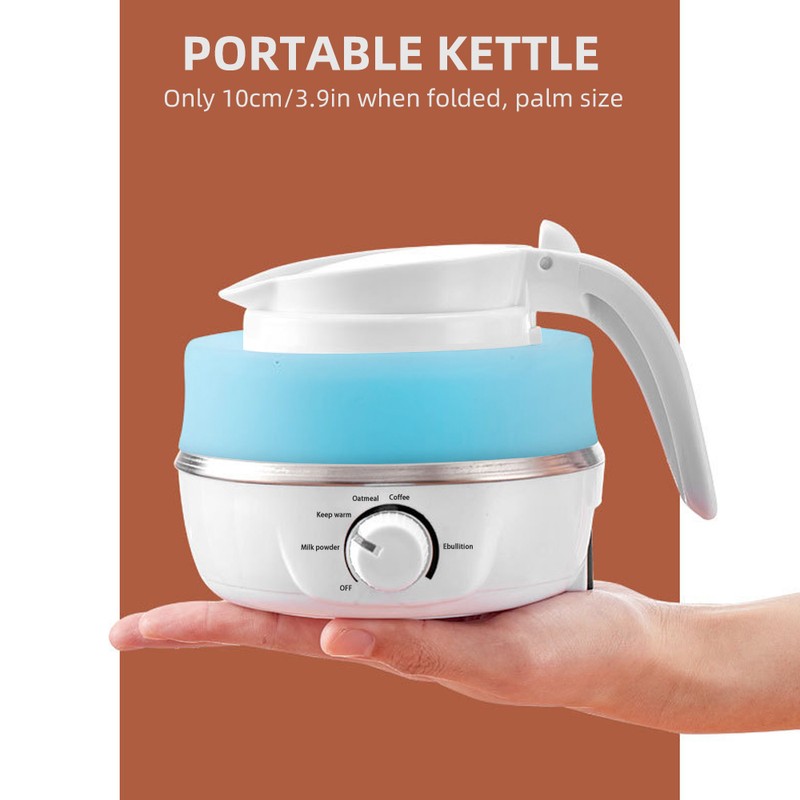 Foldable Kettle 0.6L Travel Silicone Stainless Steel Base Camping Kettle