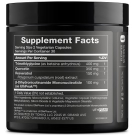 Toniiq NMNH Supplement – Ultra High Potency 1,000mg Complex with Clinically Studied Uthpeak™ NMNH, Resveratrol, Quercetin & TMG – Highly Purified – Third-Party Lab Tested – 60 Capsules