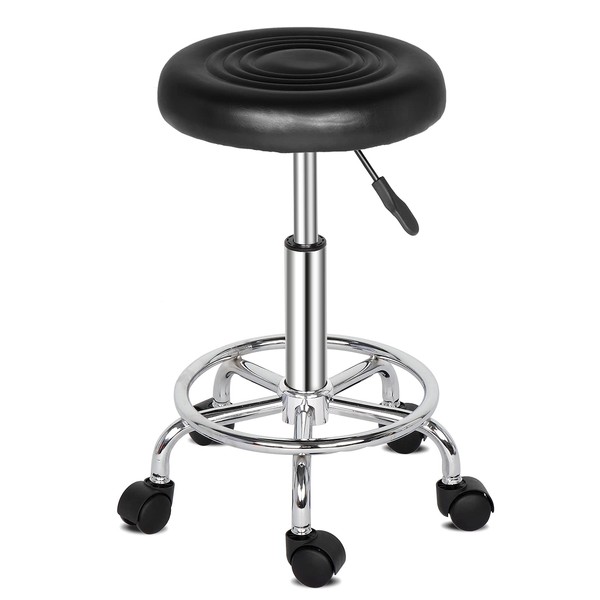 Pinikuyiro PU Leather Modern Round Rolling Stool with Footrest Height