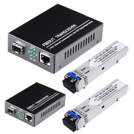 2 Pack 1.25G/s Bidi Gigabit Single-Mode Fiber to Ethernet Media Converter with 2PCS Bidi SFP LC Dual Transceiver Module Included, 10/100/1000Base-Tx to 1000Base-LX SMF RJ45 to SFP Slot up to 550M