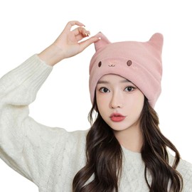 PTILSERY Cute Woollike Knitted Hat Cat Ears Womens Lady Girl Headgear Christmas Hats Soft Beanie Hat Pullover