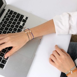 C·QUAN CHI Strand Bracelet for Women Handcrafted Miyuki Beads Pearl Bracelet Inelastic Slip Knot for Adjusting Fashion Casual Jewelry Set OOTD (Rose Golden)