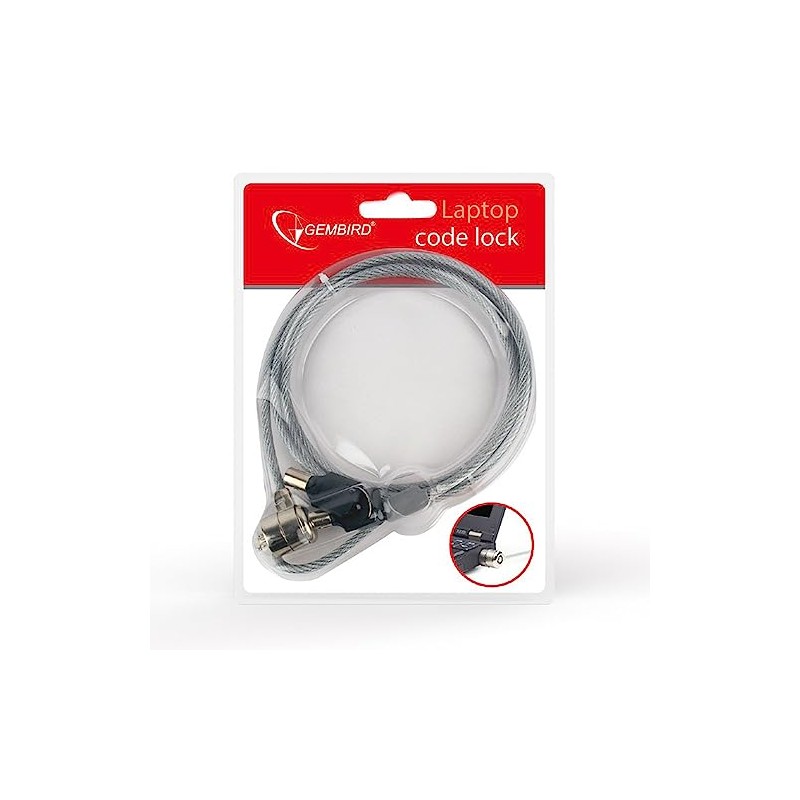 Gembird LK-K-01 1.8m Plata - Cable antirrobo ,Llave, Cloruro de