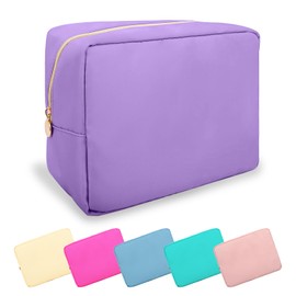UIXIZQ Large Makeup Bag Pouch,Nylon Women Travel Toiletry Storage Bag Preppy Cosmetic Bag for Girls,Big Makeup Organizer Bag Cute Zipper Pouch Skincare Bag for Sport Work Gift(Large-Purple)