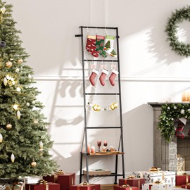 Blanket Ladder with Shelf, Towel Rack for Bathroom Standing, Blanket Rack for Bedroom Freestanding Towel Rack for Bathroom Metal Towel Bar Stand Drying and Display Rack with Shelf, Rustic Brown