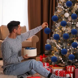 Menkxi 30 Pcs Christmas Velvet Balls 1.97 Flocked Christmas Hanging Ornaments Handmade Velvet Balls Christmas Tree Ornaments Xmas Velvet Tree Bulbs for Wedding Anniversary Party (Blue)