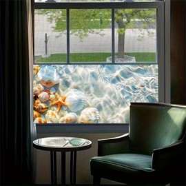 HOMETITUTE Seaside Shell Starfish Scene Window Cling 39.3x17.7 Inch PVC