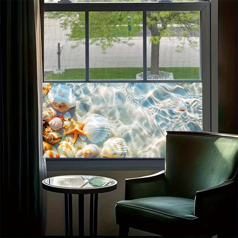 HOMETITUTE Seaside Shell Starfish Scene Window Cling 39.3x17.7 Inch PVC