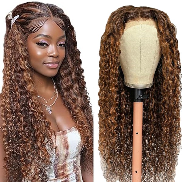 Tuheerst Curly Wave Human Hair Wig Brown Real Hair Wig