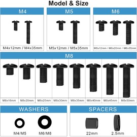 LSB-FL Monitor and TV Mounting Screws M4 to M8 Screws with Washers and Spacers Screws Set Fits up to 80" Universal