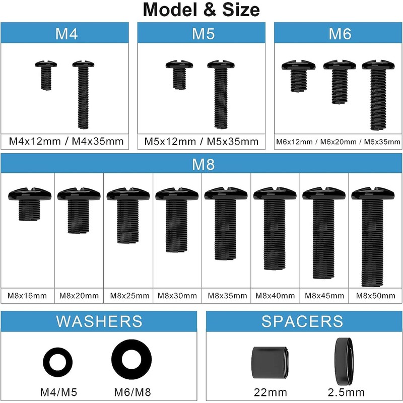 LSB-FL Monitor and TV Mounting Screws M4 to M8 Screws