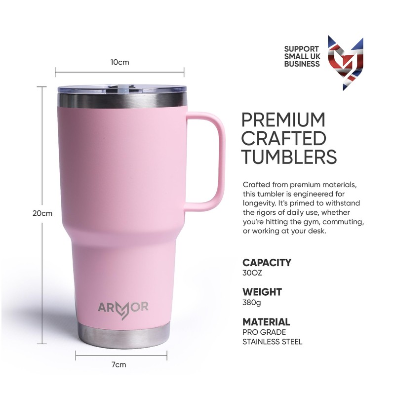 Product Armor 30oz Stainless Steel Tumbler with Handle (Blossom Pink)