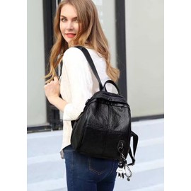 BUKESIYI CCDE78302 Women's Bag, Backpack, Handbag, Women’s Backpack, Small Anti Theft School Bag, Laptop Bag, Weekender Bag, PU Leather, Bukesiyi bag, black, m