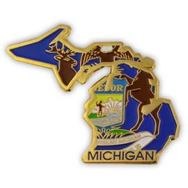 PinMart Michigan Shape Flag Lapel Pin – Complete United States of America Pin Set – Gold Plated Enamel US State Shirt Pins – Great Commemorative/Promotional Gift