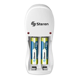 STEREN CRG-005 Mini Cargador de Pilas 'AA y AAA'. Incluye 2 Pilas AAA, Indicadores LED de conexión, Compatible con Pilas de níquel-Metal y níquel-cadmio, Carga simultánea