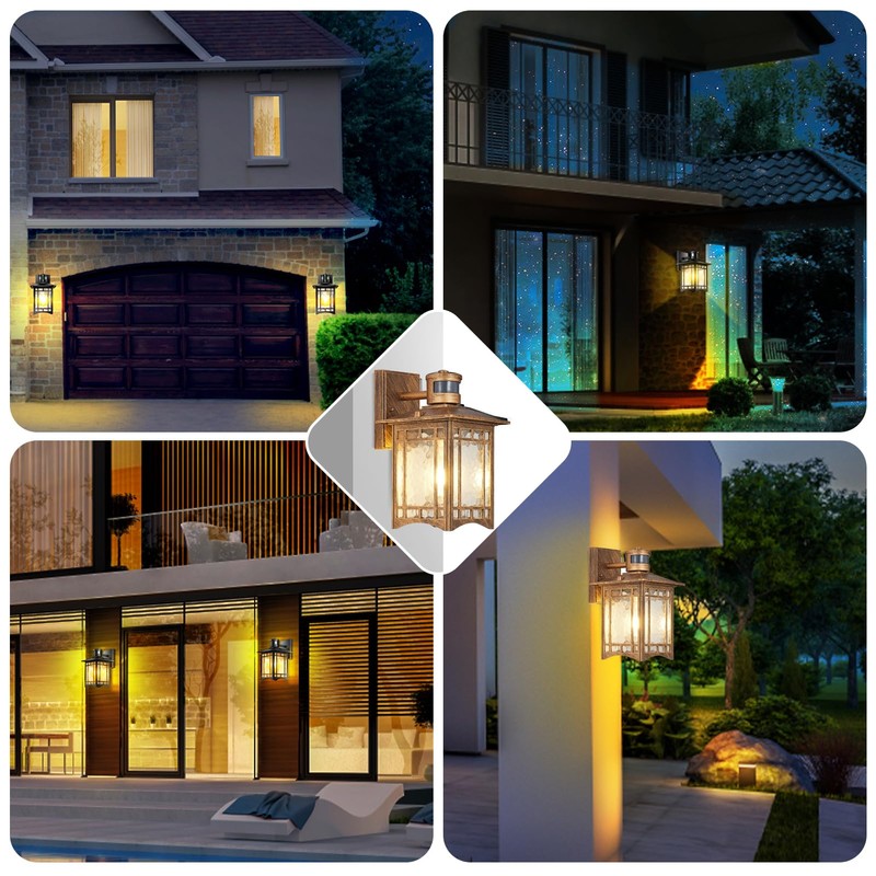 XANGQAN 2 Pack Brown Motion Sensor Outdoor Lights Wall Mount