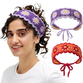Ufgin Hippie Headbands for Women Crochet Hair Bandanas Boho Headbands Knit Hair Bands Hippie hair accessories for Women and Girls(red + purple)
