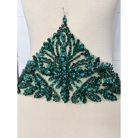 Handmade Rhinestone Applique Bridal Accessories Glass Stones Crystal Belt Wedding Dress Sash DIY Waist Accessory (Deep Green)
