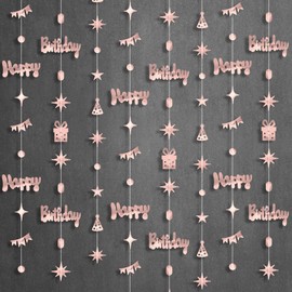 KatchOn, Rose Gold Happy Birthday Garland Banner - 6.5 Feet, Pack of 8 No DIY | Birthday Garland Decorations | Rose Gold Happy Birthday Backdrop, Happy Birthday Banner for Happy Birthday Decorations