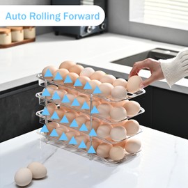 Egg Holder,4 Tier Clear Organizer with Auto-Roll Design, Adjustable Height Egg Storage Container Holds Up to 56 Eggs for Refrigerator,Kitchen Cabinet