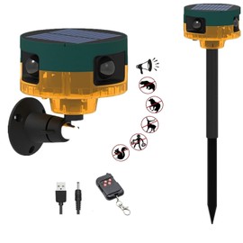 Solar Outdoor Sports Sensor 360 Degree Motion Detection Siren 2 x 130 dB Noise Maker, Personality Recording, Mode Strobe Light with USB, Say Goodbye to Intruders (Yellow)