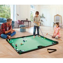 GOODLYSPORTS Pool Golf Indoor Family Game with Putting Mat 69.3 L x 57.5" W, Includes 2 Clubs, 16 Ball, 6 Holes, Golf Putting Mat Indoor Golf Game, Putting Green, Golf Games for Adults Indoor