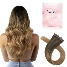 Vlasy Clip in Hair Extensions Real Human Hair, 2 Pcs Seamless Human Hair Extensions Clip in, Straight Double Weft Real Hair Clip Extensions ST3/10N# 12 Inch