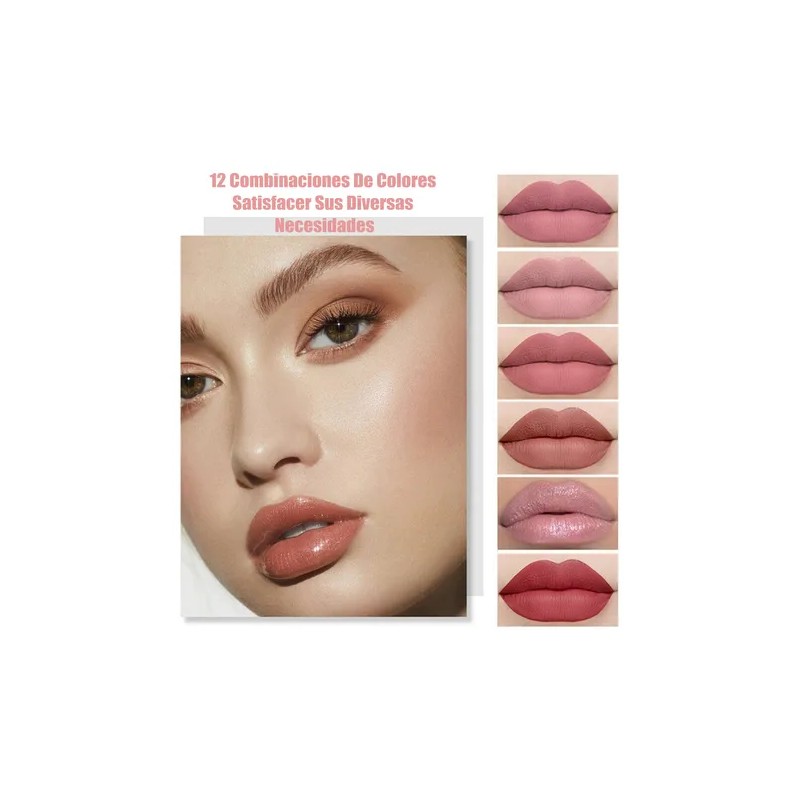 Set De 12 Labiales Mate De Larga Duración Pintalabio Regalo