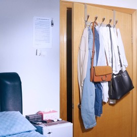 WEBI Over The Door Hook,Door Hanger Hook Rack with 5 Tri Hooks for Hanging Coats, Over The Door Towel Rack Door Coat Hanger Door Coat Rack for Bathroom,Behind Back of Door,Silver