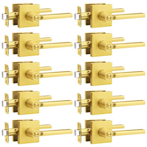 Probrico Gold Privacy Door Handle Lockset Heavy Duty Square Satin