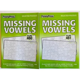 Volume Numbers 460 and 461 of Penny Press Missing Vowels Word Search Seek Circle Find Books. Selected Puzzles