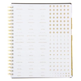 russell+hazel 2025-2026 Planner, Black Vegan Leather Spiral Weekly Planner 2025-2026 with Gold Foil, July 2025-June 2026, 9.1" x 11.2", 15 Monthly and 52 Weekly Spreads, 1-Count