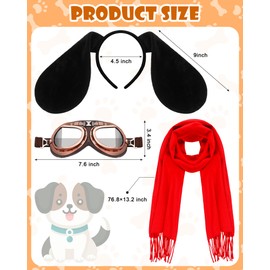 Maiteenly 3pcs Halloween Dog Costume Accessories Set Puppy Dog Character Cosplay Dress up Include Long Ears Headband Pilot Goggles Red Scarf for Adults Women Halloween Animal Theme Party Costume