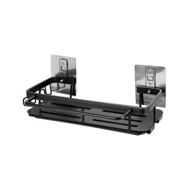 QWORK® Sink Organiser, Hanging Sink Organiser, No Drilling, with Drain Pan, Black, for Kitchen, Bathroom