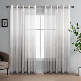 DWCN Grey Gradient Curtains for Living Room Net Curtain Eyelet Voile Curtains 90 Drop Pair Sheer curtains for Bedroom Set of 2, 66 x 90 Inches