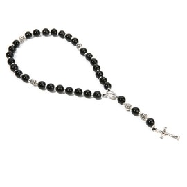 BALIBALI Handmade 8mm Anglican Prayer Beads Rosary Jade Natural Stone Rosary Beads with Pardon Crucifix Cross Custom Rosary (Silver(Black Agate))