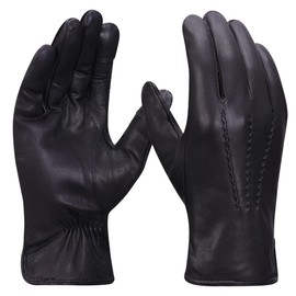 Harssidanzar Mens Leather Gloves For Man, Touchscreen Winter Dress Leather Gloves Fleece Lined GM040UK, Black, XXL