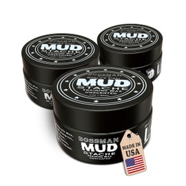 Bossman MUDstache Unscented Mustache Wax for Men (3 oz) - 3 Pack - Strong 24-Hour Hold, Non-Tacky & Easy to Apply for Taming & Styling