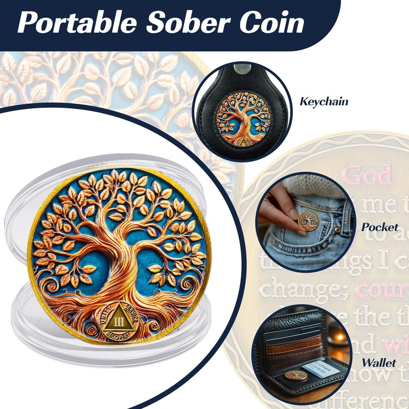 Tree of Life 3 Year Sobriety Coin, Recovery & Growth