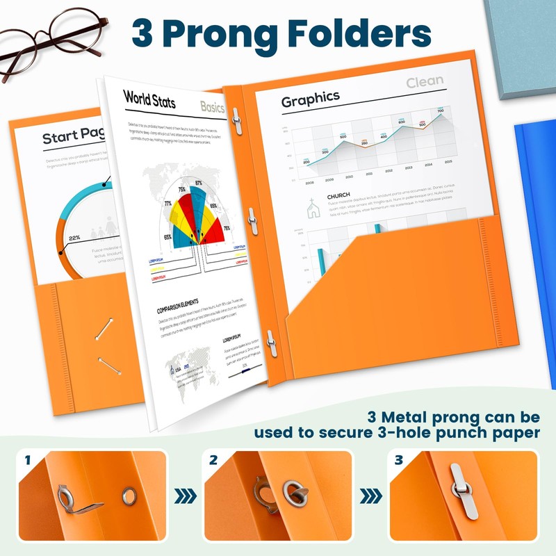 IJIGU 48 Packs 2 Pocket Folders with 3 Prongs Fastener