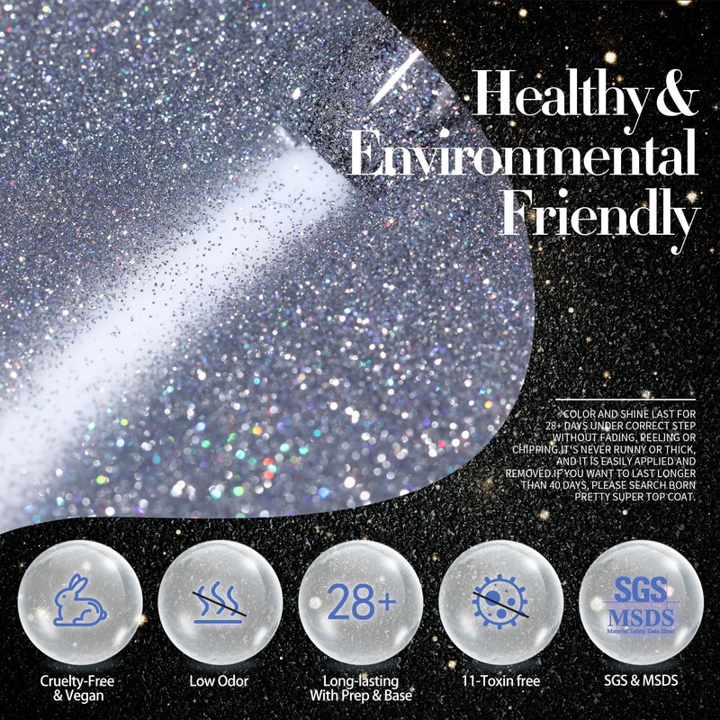BORN PRETTY Gel Nails, Glitter Flash Nails, Gel Nail Glitter,